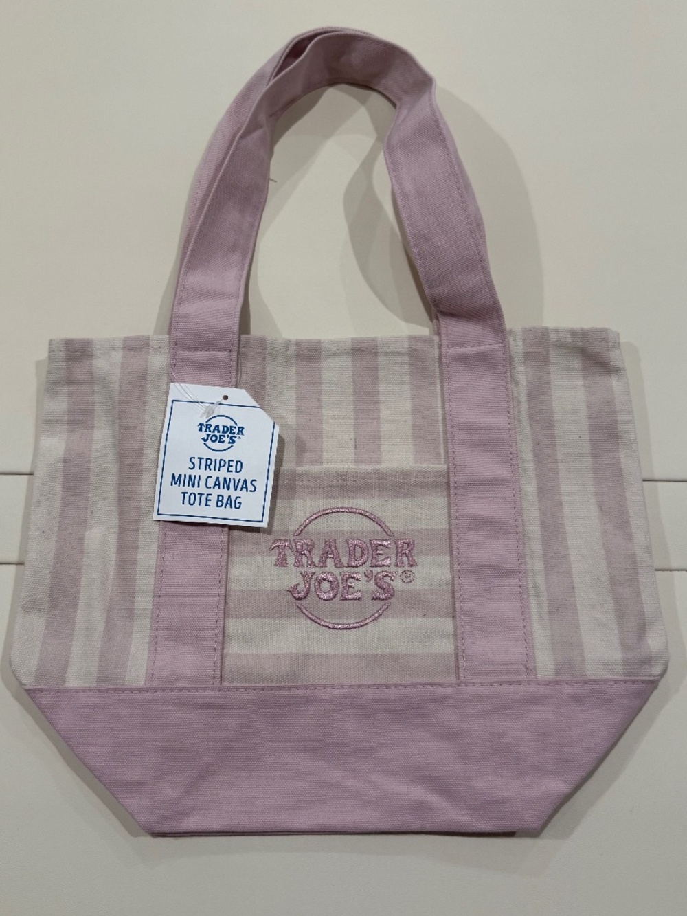 **LIMITED EDITION Trader Joes Mini Tote Stripe in Pastel Pink